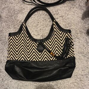 Black and Cream Chevron Tote Bag